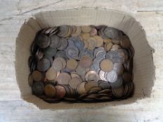 A box of Victorian and Georgian pennies and half pennies