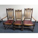 A set of six oak Edwardian dining chairs