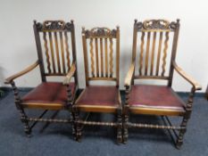 A set of six oak Edwardian dining chairs
