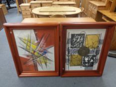 A pair of abstract paintings on canvas in heavy frames