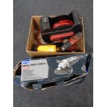A box of 230mm angle grinder, Hilti drill, Dewalt heat gun,