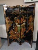 An oriental style four fold room divider CONDITION REPORT: Modern.