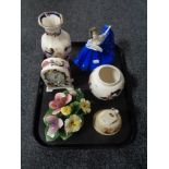 A tray of Masons Mandalay mantle clock, vase and ginger jar, Goebel 1981 bell,