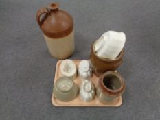 A tray of five Victorian jelly moulds including one by Maling,