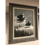 John M Threlfall : Puffins, oil on canvas, signed, 29 cm x 40 cm.