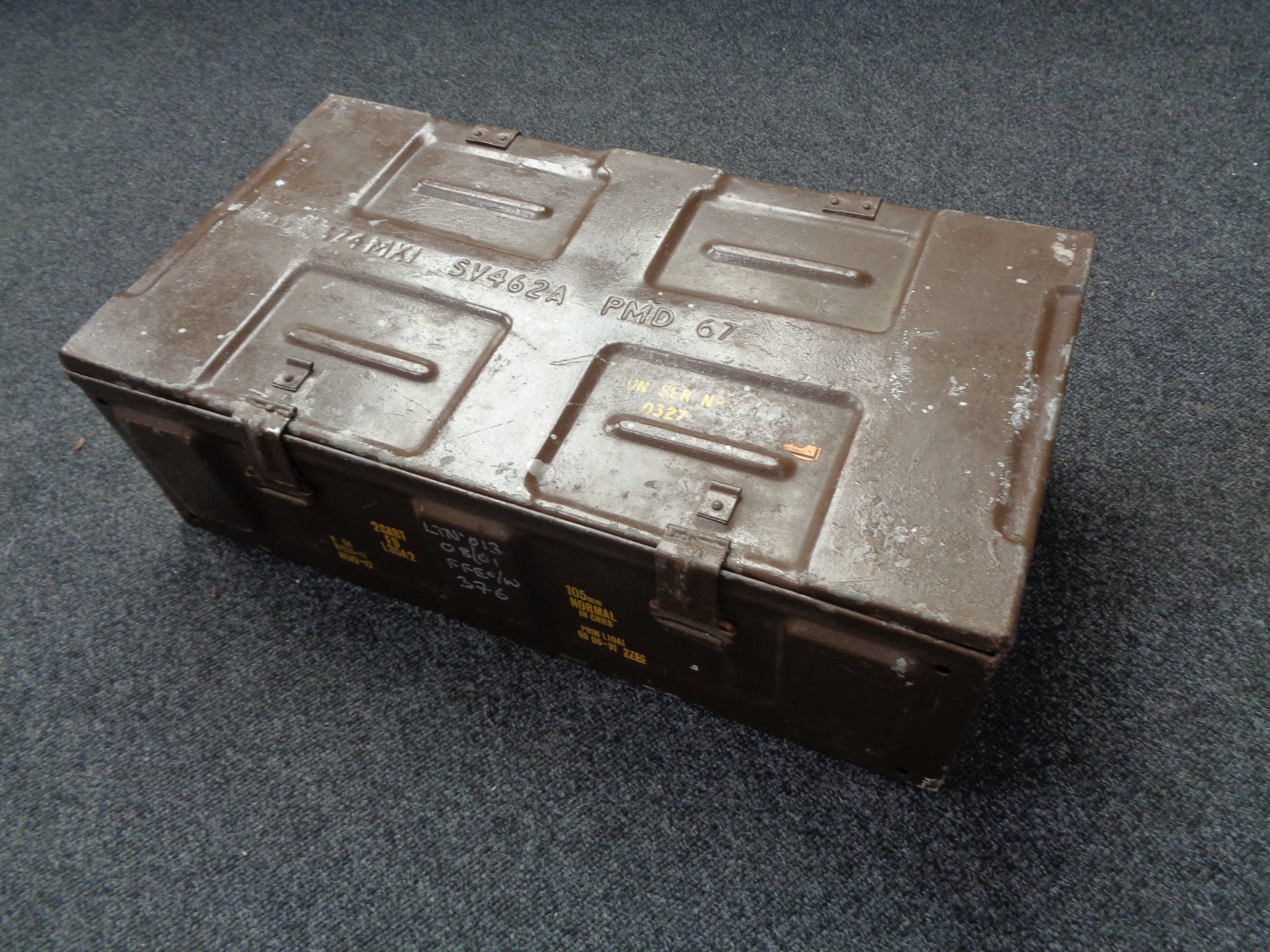 A metal ammunition crate