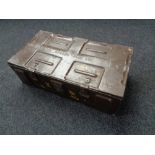 A metal ammunition crate