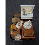 A tray of wooden trinket boxes, ashtray,