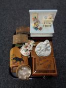 A tray of wooden trinket boxes, ashtray,
