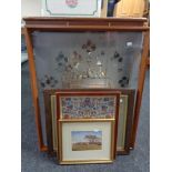 A framed glass panel depicting a stag,