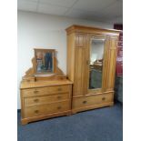 An Edwardian pine mirror door wardrobe and dressing chest CONDITION REPORT: