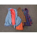 A box of mid century house coat together with two woolen capes