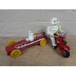 Two metal Michelin man figures - Car & Bike