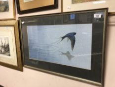 John M Threlfall : Swallow in flight, watercolour, signed, 30 cm x 54 cm,