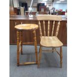 A pine kitchen chair and a pine bar stool