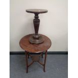 An Edwardian occasional table and a plant pedestal