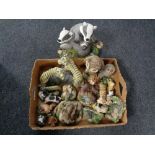 A box of assorted animal ornaments to include Leonardo Collection,