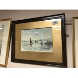 J Mclaren : Boats off a quay, watercolour, signed, dated 1907, 18 cm x 25 cm, framed.