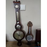 A 19th century inlaid mahogany barometer and an oak barometer (both a/f)