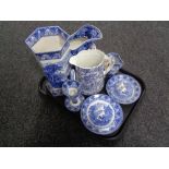 A tray of blue and white china, Royal Cauldon blue and white china,