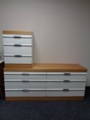 A 20th century teak topped six drawer chest and matching bedside chest