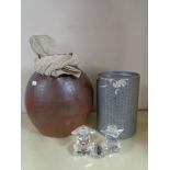 A boxed Swarovski Crystal two way candle holder and a pottery vase