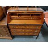 A Continental veneered high gloss cylinder bureau