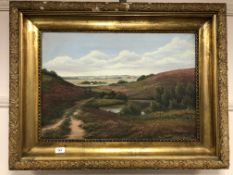 Continental school : gilt framed oil on canvas depicting a landscape,