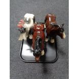 Three china shire horse figures