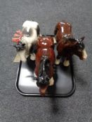 Three china shire horse figures