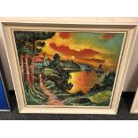 Continental school : oil on canvas depicting a sun set