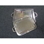 Two twentieth century twin handled silver plated serving trays
