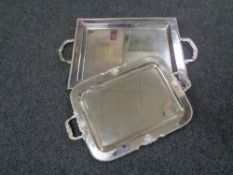 Two twentieth century twin handled silver plated serving trays