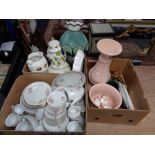 Three boxes of Czechoslovakian tea china, lustre jardiniere on stand, trinket boxes of cuff links,