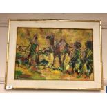 Continental school : oil on board depicting abstract figures,
