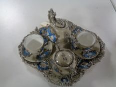 A six piece Jasper ware tea for two on tray (7)