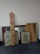 A framed tapestry, Victorian dressing table mirror, overmantel mirror,