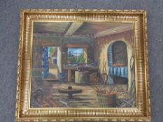 Continental school - oil on canvas depicting a forge