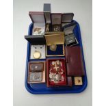 A tray of costume jewellery, Eden 17 jewel pocket watch,