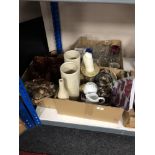 Three boxes of champagne glasses, glass, pottery vases,