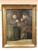 Continental school : oil on canvas depicting two monks,