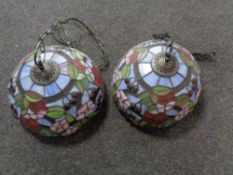 Two Tiffany style leaded glass light shades