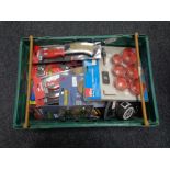 A crate of new tools, wire hand brushes, eight piece down light hole saw, carpenters pencil set,