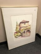 Claude Krumeich : pen and ink drawing with colour, signed,