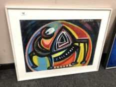 Continental school : colour chalk, abstract drawing, framed.