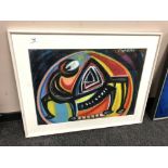 Continental school : colour chalk, abstract drawing, framed.