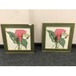 Jim Thompson : pair of silk pictures depicting lilies