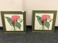 Jim Thompson : pair of silk pictures depicting lilies