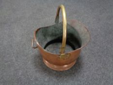 A Victorian copper and brass handled coal bucket