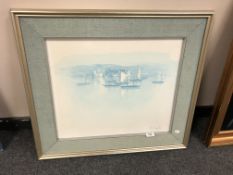 Continental school : Boats in harbour, oil on board, indistinctly signed, 51cm by 44cm, framed.